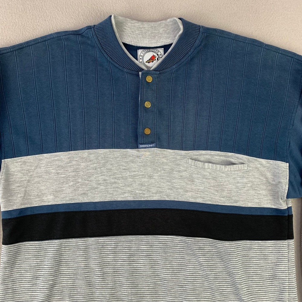 VTG Greenline International Sweatshirt Mens XL Blue Gray Colorblock Henley